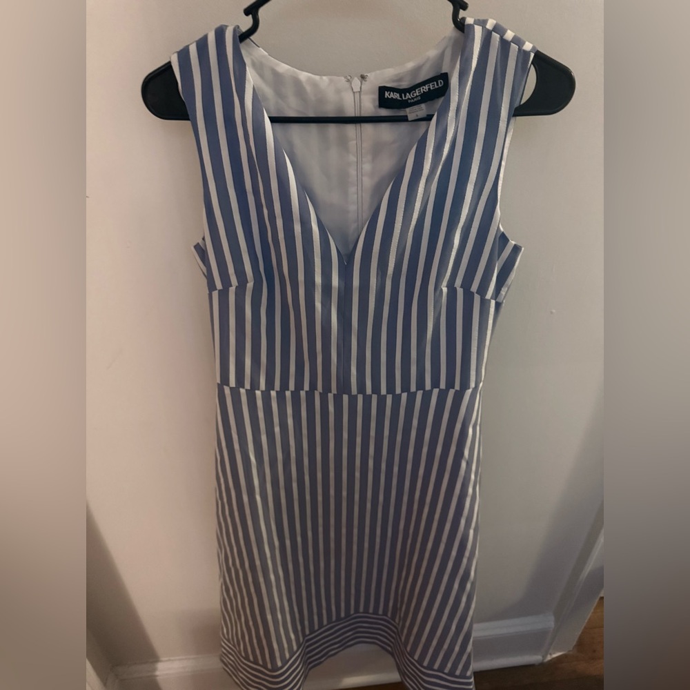 Karl Lagerfeld Navy and White Striped Midi Dress